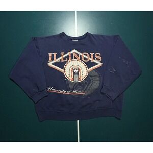 Vintage 90s‎ University Of Illinois Crewneck Sweatshirt Cropped Medium USA Made